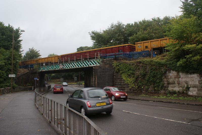 Photo of Red Snapper wagons sit on the line at Causewayhead Road bridge 15.09.13