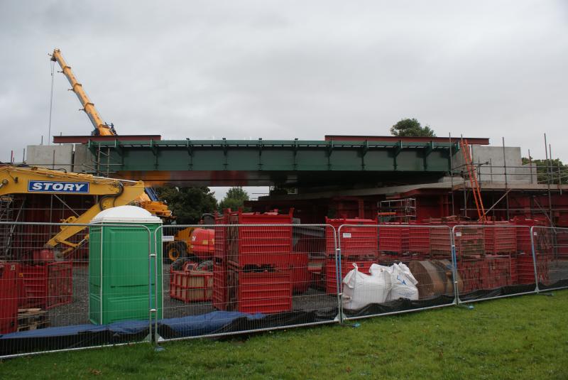 Photo of The bridge walkway sections now in place and fully painted.