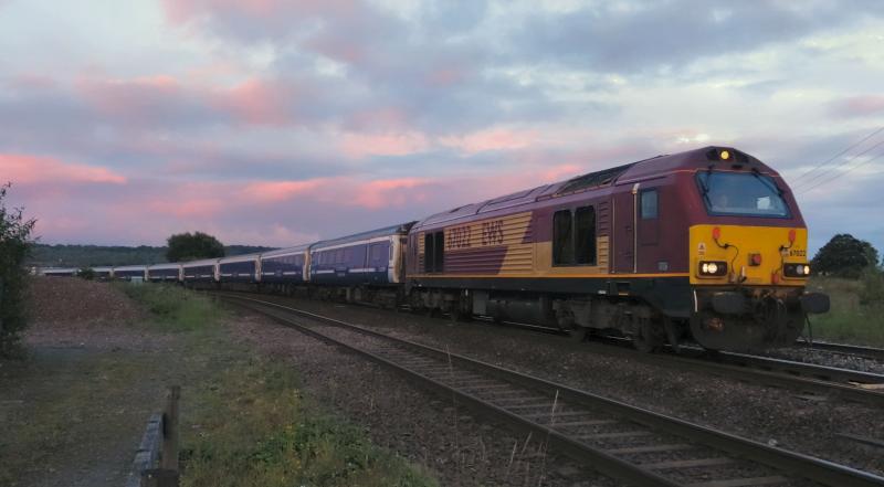 Photo of 67022 at Larbert Junction with 1S25 7.7.14