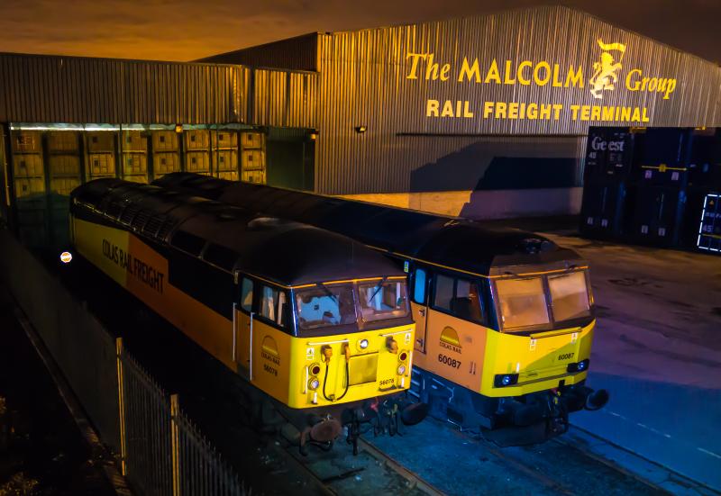 Photo of 56078 and 60087 stabled between duties at Fouldubs.