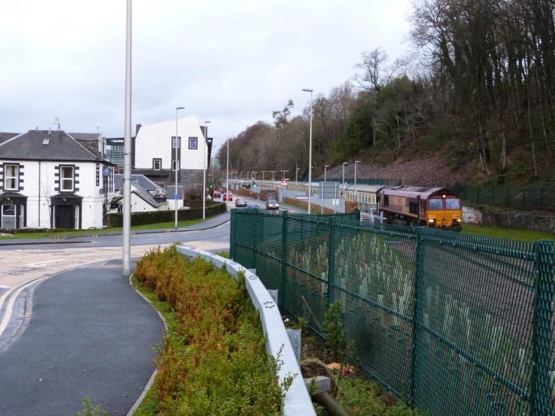 Photo of 66003 in Galashiels Station en-route to Tweedbank along with 66011