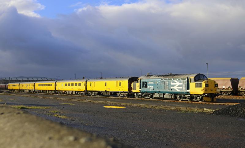 Photo of 37025 on test train in Falkland yard