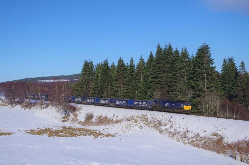 Photo of 66301, southbound Tesco-liner through Carrbridge 02Feb19