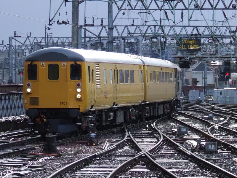 Photo of The GSM-R test train arrives in platform 1 of Glasgow Central DBSO 9701 leading