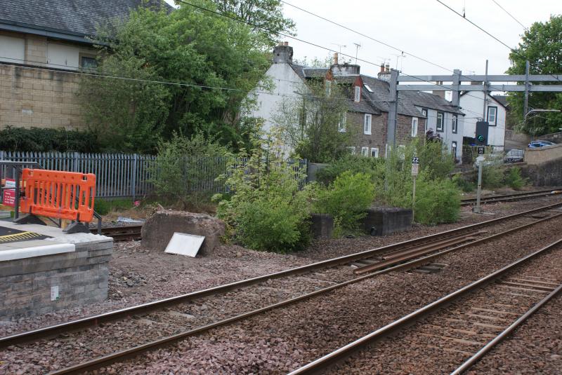 Photo of The foundation remains of the footbridge that spanned the C and O Line and whose other end landed in what is today's external wall of Tesco's.