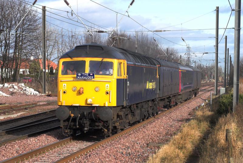 Photo of The Marauder approaching Prestonpans station with 47375