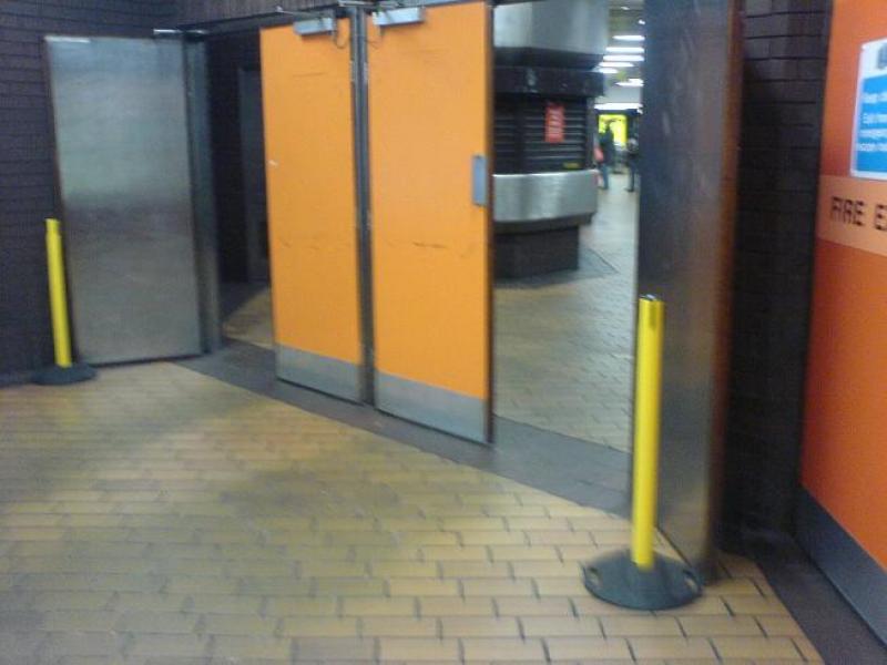 Photo of Fire doors propped open at Buchanan Street subway station