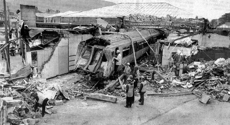 Photo of 318254 After Crashing Through Largs Station, July 1995